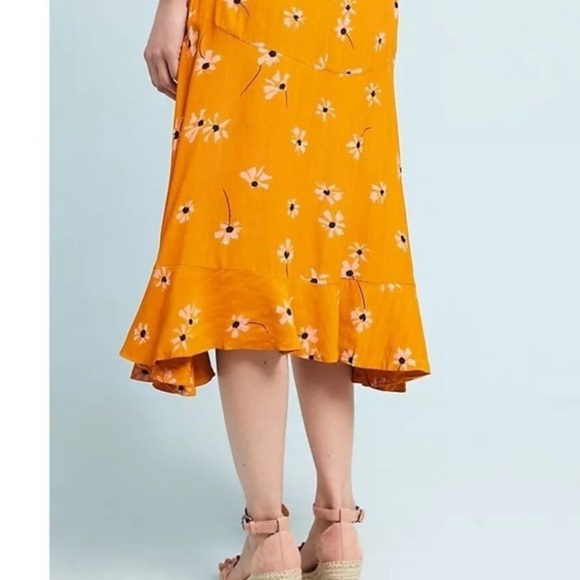 NWT Faithfull the Brand Belted Botany Orange Floral Daisy Ruffled MIDI Skirt 6 M - Picture 2 of 3